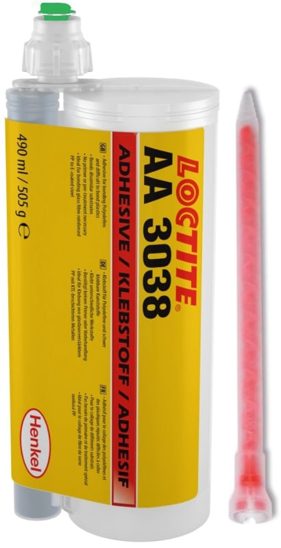 Preview: Henkel™ Loctite® Acrylat Klebstoff AA 3038, 490 ml, Gelb, Mittel, 2K, 10:1, 1070182, Polyolefinkleber
