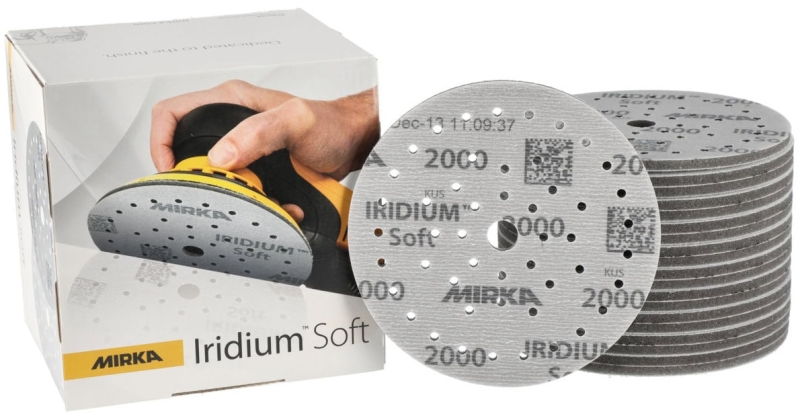 Preview: Mirka® Iridium® Soft Schleifscheibe 249M102041, Ø 150 mm, Dicke: 5 mm, P400, A (Aluminiumkorn), Multilochung, Kletthaftend, Für Lackschliff & Grundierungsschliff