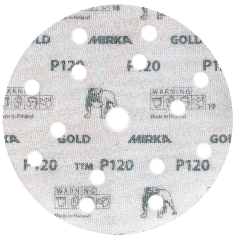 Preview: Mirka® Gold 2361105060, Ø 150 mm, P60, 15-fach gelocht, Kletthaftend, Schleifscheibe mit Aluminiumkorn