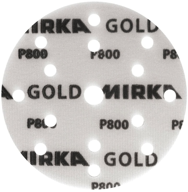 Preview: Mirka® Gold Soft 2371102032, Ø 150 mm, P320, A, 15-fach gelocht, Kletthaftend, Schleifscheibe mit Aluminiumoxidkorn, Für Finish- und Polierarbeiten an Werkstücken