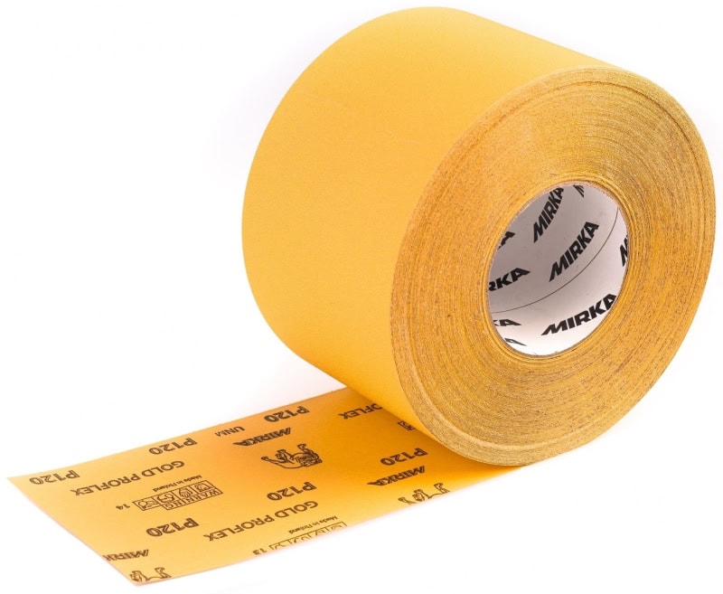 Preview: Mirka® Gold Proflex 2851100180, 115 mm x 50 m, P80, Ohne Haftung, Schleifrollen mit Aluminiumkorn