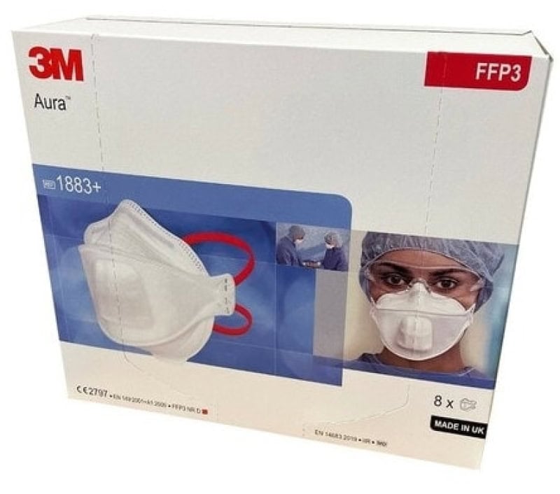 Preview: 3M™ Aura™ Zwei Wege Atemschutzmaske 1883+ FFP3 NR D mit abgedeckten Cool-Flow Ausatemventil, Medizinvariante, Hygienisch einzelverpackt