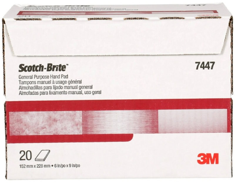 Preview: Scotch-Brite™ CF-HP 7447+, Rot, 158 mm x 224 mm, P600 - P800, A, Sehr fein, Handpads mit Aluminiumkorn, Für Reinigungs- und Finisharbeiten