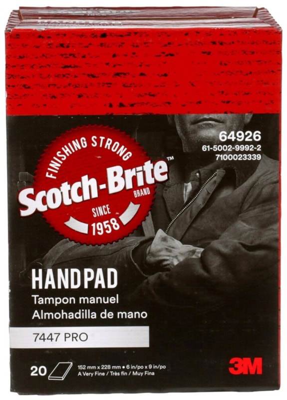 Preview: Scotch-Brite™ CF-HP 7447 PRO, Rot, 158 mm x 224 mm, P600 - P800, A, Sehr fein, Handpads mit Aluminiumkorn, für Reinigungs- und Finisharbeiten