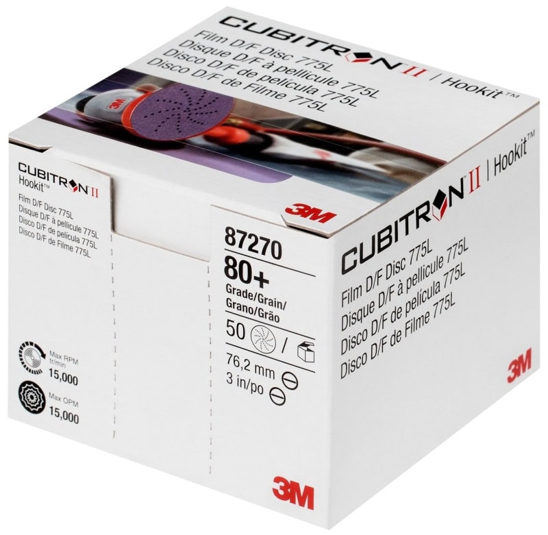 Preview: 3M™ Cubitron™ II Hookit™ 775L 250799, Ø 75 mm, 80+, Multilochung, Kletthaftend, Filmscheibe mit Präzisions-Keramikkorn