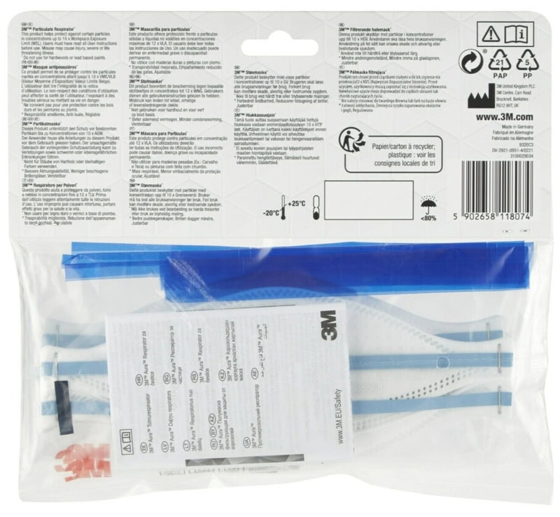 Preview: 3M™ Aura™ Atemschutzmaske 9320PRO5 FFP2 NR D, Einzelhandelsvariante, Hygienisch einzelverpackt, 3 Stück pro Packung, Pandemiemaske