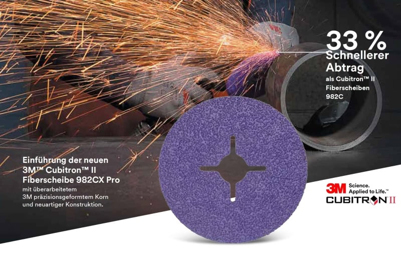 Preview: 3M™ Cubitron™ II 982CX Pro 83323, Ø 115 mm x ø 22,23 mm, 36+, 13.300 U./Min., Fiberschleifscheibe mit Präzisions-Keramikkorn