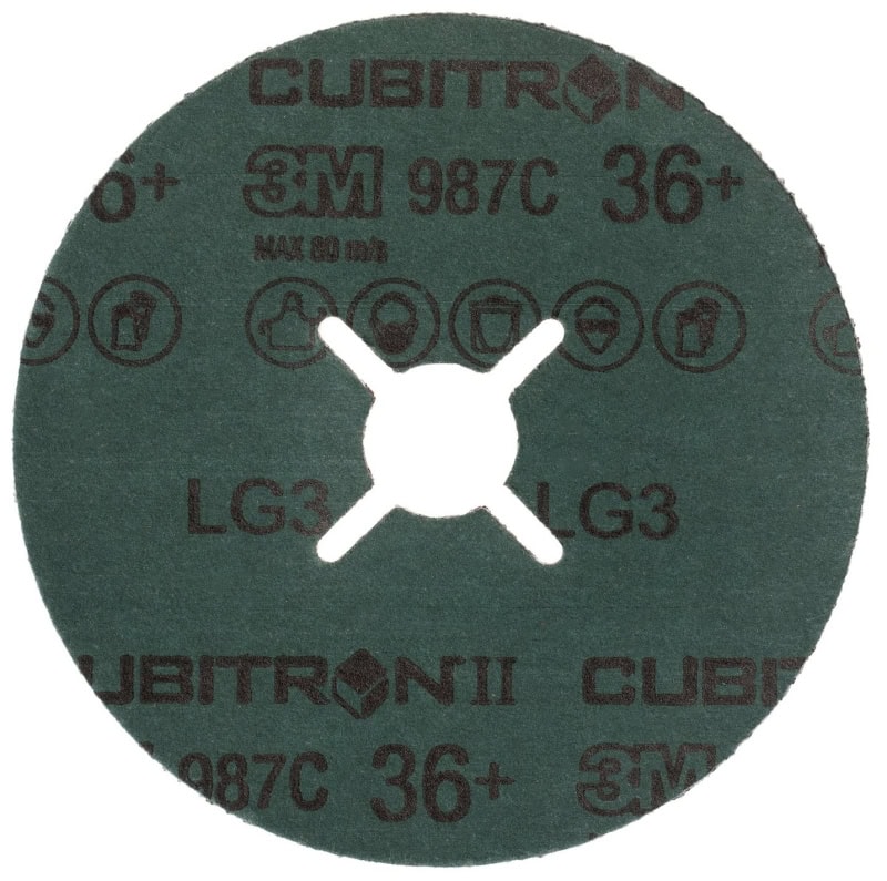 Preview: 3M™ Cubitron™ II 987C 460683, Ø 115 mm x ø 22,23 mm, 36+, 13.200 U./Min., Fiberscheibe mit Präzisions-Keramikkorn