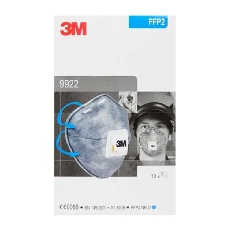 Preview: 3M™ Atemschutzmaske 9922 FFP2 NR D mit Cool-Flow Ausatemventil, + Aktivkohle, Industrievariante