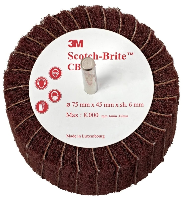 Preview: 3M™ Scotch-Brite™  Lamellenbürste CB-ZS 03769, Ø 76 mm x 45 mm x 6 mm, A, P180, A, Fine, Rot, 8.000 U./Min., Für Oberflächenbearbeitung