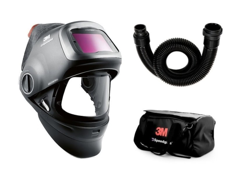 Preview: 3M™ Speedglas™ Schweißmaske G5-01 mit Schweißfilter G5-01TW und Adflo™ High-Altitude Gebläseeinheit, H617820, inkl. QRS-Luftschlauch und Tasche, TH3, 4A/3B, Kopfband und Textilkopfschutz; Teile: [H617800 + H610020]