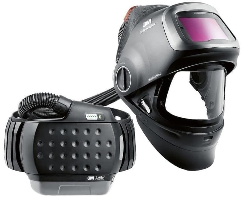 Preview: 3M™ Speedglas™ Schweißmaske G5-01 mit Schweißfilter G5-01/03NC und Adflo™ High-Altitude Gebläseeinheit, 617810, inkl. QRS-Luftschlauch und Tasche, TH3, 4A/3B, Kopfband + Textilkopfschutz; Teile: [617800 + 610010]