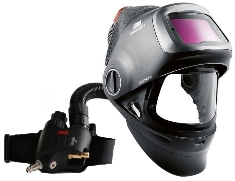 Preview: 3M™ Speedglas™ Schweißmaske G5-01 mit Schweißfilter G5-01/03NC und Versaflo™ V-500E Drucklufteinheit, 617829, inkl. QRS-Luftschlauch und Tasche, TH3, 4A/3B, Kopfband + Textilkopfschutz; Teile: [611100 + 630010 + 834016 + 790105 + V500E]