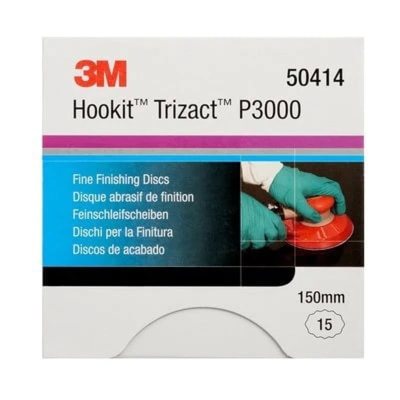 Preview: 3M™ Trizact™ Hookit™ 443SA 50414, Ø 150 mm, P3000, Grau, Kletthaftend, Feinschleifscheibe mit Siliziumkorn