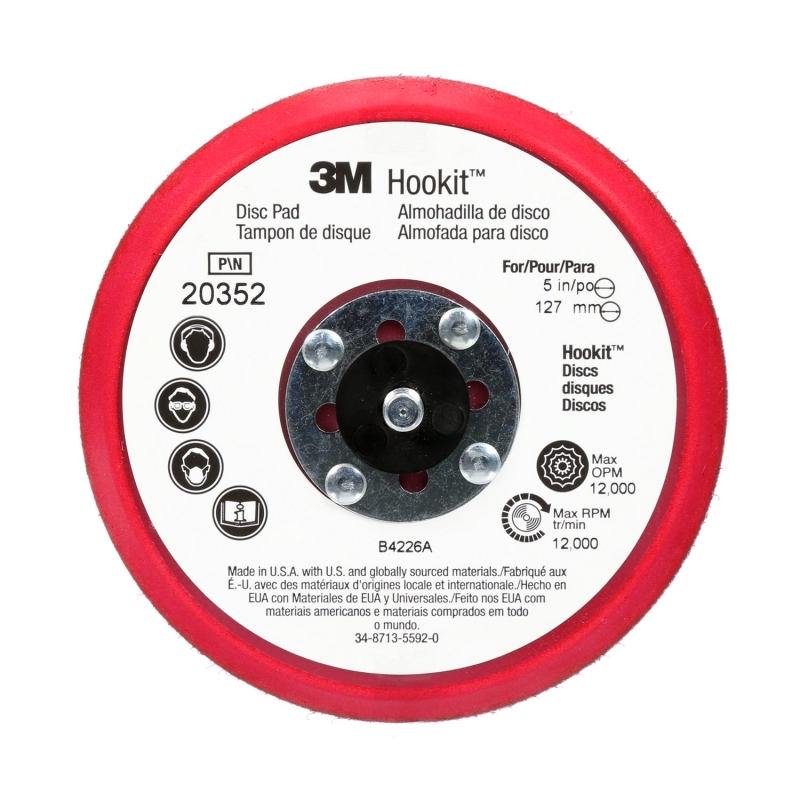 Preview: 3M™ Hookit™ 20352, Ø 125 mm x 9,5 mm x 7,9 mm Stützteller mit Low Profile, Ungelocht in Rot, zur Aufnahme von kletthaftenden und selbstklebenden Schleifscheiben für den 3M™ Exzenterschleifer