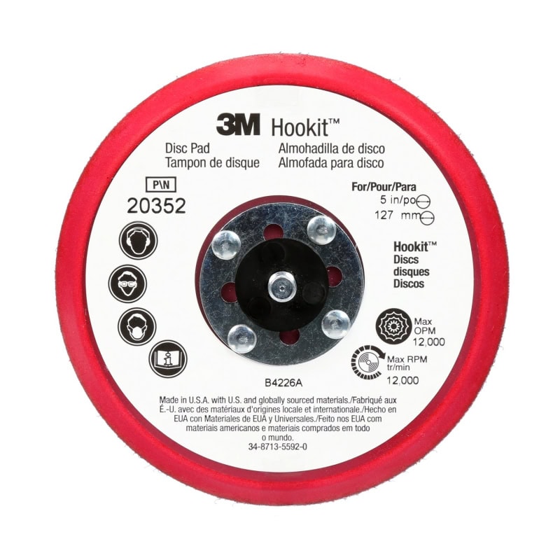 Preview: 3M™ Hookit™ 20355, Ø 150 mm x 9,5 mm x 7,9 mm Stützteller mit Low Profile, Ungelocht in Rot, zur Aufnahme von kletthaftenden und selbstklebenden Schleifscheiben für den 3M™ Exzenterschleifer