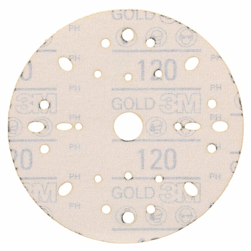 Preview: 3M™ Hookit™ Schleifscheibe Gold 288U 09282, Ø 150 mm, 120+, Multilochung, Offene Streuung, A, Kletthaftend, D-Papierscheibe mit Aluminiumoxid, Ideal für die Automobilreparatur