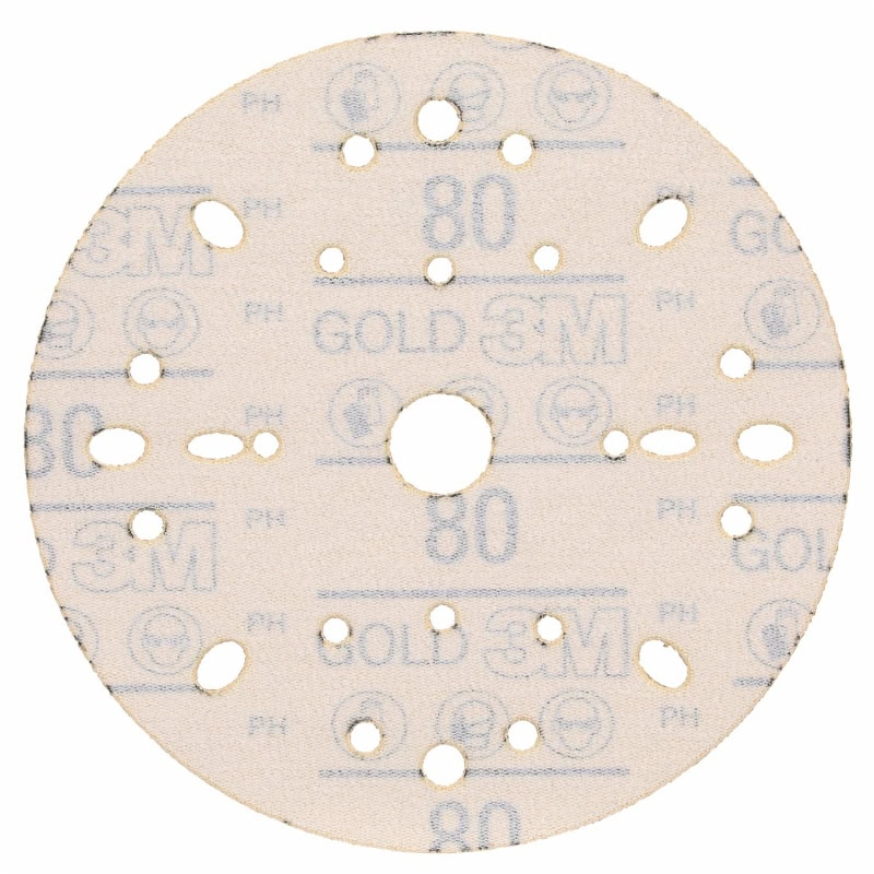 Preview: 3M™ Hookit™ Schleifscheibe Gold 288U 09281, Ø 150 mm, 80+, Multilochung, Offene Streuung, A, Kletthaftend, D-Papierscheibe mit Aluminiumoxid, Ideal für die Automobilreparatur