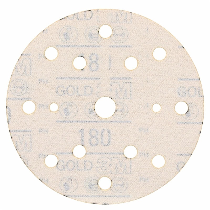 Preview: 3M™ Hookit™ Schleifscheibe Gold 288U 51547, Ø 150 mm, 180+, 15-fach Gelocht, Offene Streuung, A, Kletthaftend, D-Papierscheibe mit Aluminiumoxid, Ideal für die Automobilreparatur