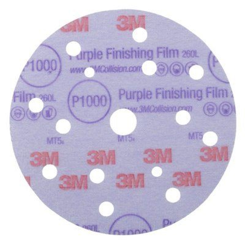 Preview: 3M™ Hookit™ 260L+ Purple 51155, Ø 150 mm, P800, 15-fach gelocht, Kletthaftend, Schleifscheibe mit Aluminiumkorn