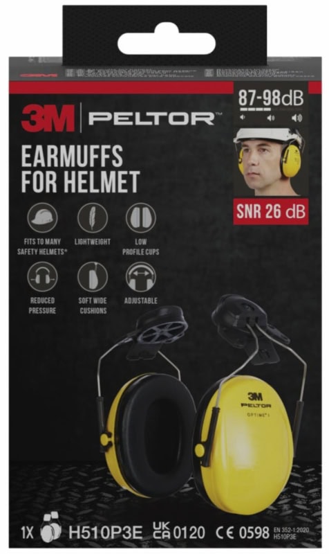 Preview: 3M™ Peltor™ Optime™ I Helmkapselgehörschutz H510P3E-1, Für laute Arbeitsumgebungen, SNR = 26 dB, Gelb/Schwarz, P3 Standard Adapter, Helmbefestigung, Einzelhandelsverpackung