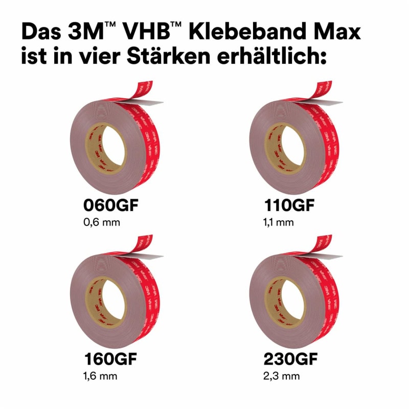 Preview: 3M™ VHB™ MAX-060GF Doppelseitiges Klebeband MAX-060/19/3, 19 mm x 3 m, 0,6 mm, Grau, Folien Abdeckung, Für Seitenpaneele, Halterungen und Verkleidungen in Fahrzeugen, Geräten, Bau- und HVAC-Anwendungen