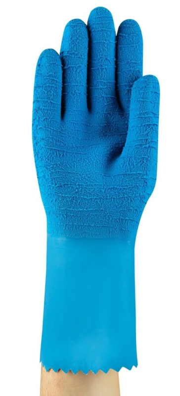 Preview: Ansell AlphaTec™ 62-401 Chemikalienschutzhandschuh 62401080, Für Lebensmittelverarbeitung und Industrie, Größe 8, Blau, 320 mm lang, mit faltiger Oberfläche für hervorragende Griffigkeit