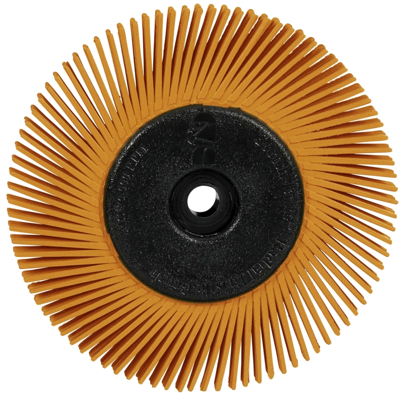 Preview: 3M™ Scotch-Brite™ Präzisions Radialborstenbürste PN-RB 7100374843, Ø 150 mm x ø 12 mm, Breite: 25 mm, 80+, Typ A (Schräge Borsten), Mit Adapter, Orange, 6.000 U./Min., Für Reinigungs- und Entgratungsarbeiten