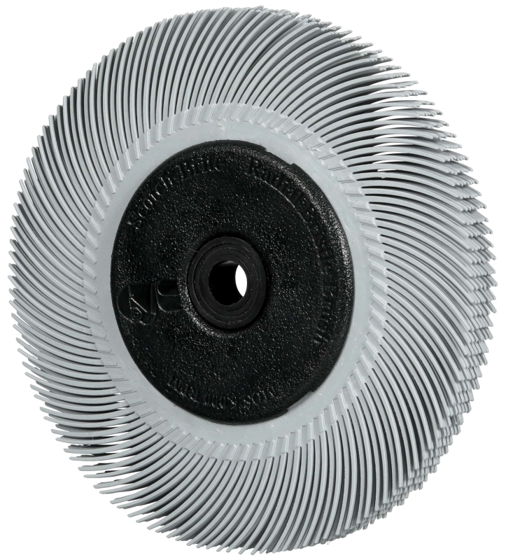 Preview: 3M™ Scotch-Brite™ Präzisions Radialborstenbürste PN-RB 7100374844, Ø 150 mm x ø 11 mm, Breite: 25 mm, 120+, Typ C (Gebogene Borsten), Mit Adapter, Grau, 6.000 U./Min., Für Reinigungs- und Entgratungsarbeiten