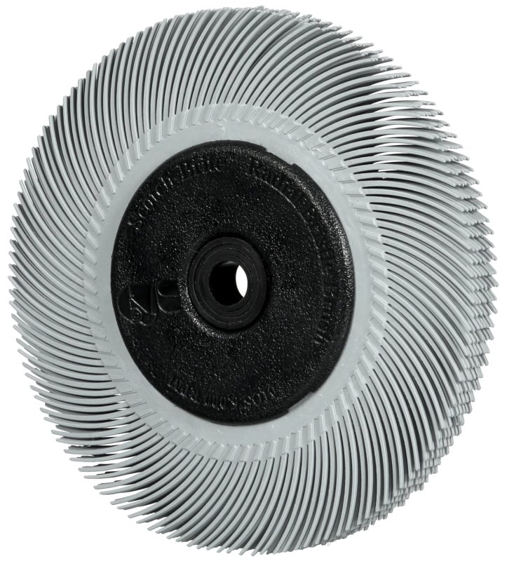 Preview: 3M™ Scotch-Brite™ Präzisions Radialborstenbürste PN-RB 7100374845, Ø 150 mm x ø 12 mm, Breite: 25 mm, 120+, Typ A (Schräge Borsten), Mit Adapter, Grau, 6.000 U./Min., Für Reinigungs- und Entgratungsarbeiten