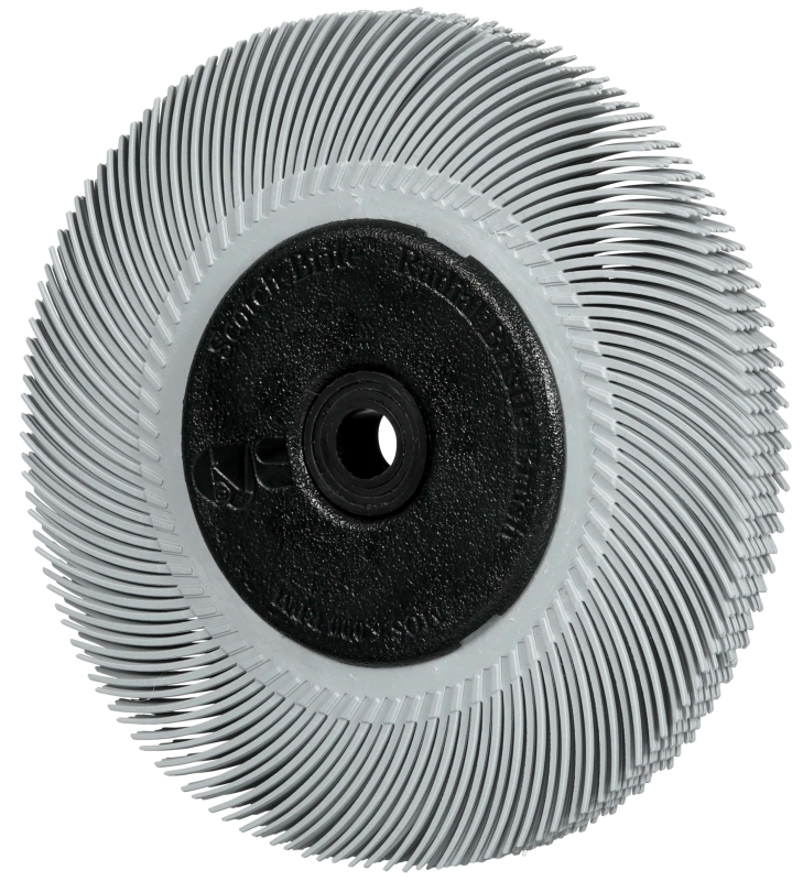Preview: 3M™ Scotch-Brite™ Präzisions Radialborstenbürste PN-RB 7100374853, Ø 194 mm x ø 32 mm, Breite: 25 mm, 120+, Typ C (Gebogene Borsten), Mit Flansch, Grau, 6.000 U./Min., Für Reinigungs- und Entgratungsarbeiten