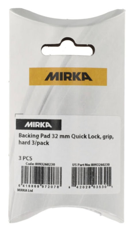 Preview: Mirka® Quick Lock Schleifteller 8093260230, Ø 32 mm, 3 Stück pro Packung, Ungelocht, Kletthaftend, Hart, Ohne Schaumunterlage
