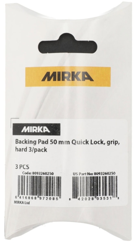 Preview: Mirka® Quick Lock Schleifteller 8093260250, Ø 50 mm, 3 Stück pro Packung, Ungelocht, Kletthaftend, Hart, Ohne Schaumunterlage