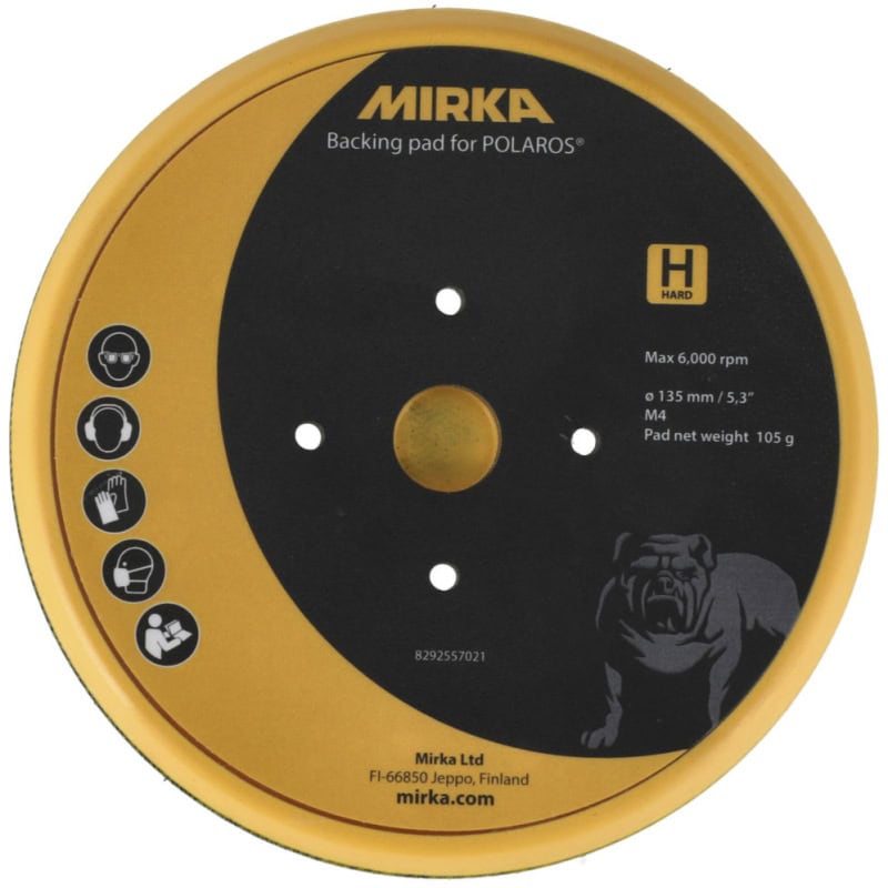 Preview: Mirka® POLAROS RP 600 Stützteller für Lammfellpads & weiche Polierpads 8292557021, Ø 150 mm, Hart, M4 Gewinde, Kletthaftend, Schwarz, Ideal für 150 mm Polierpads