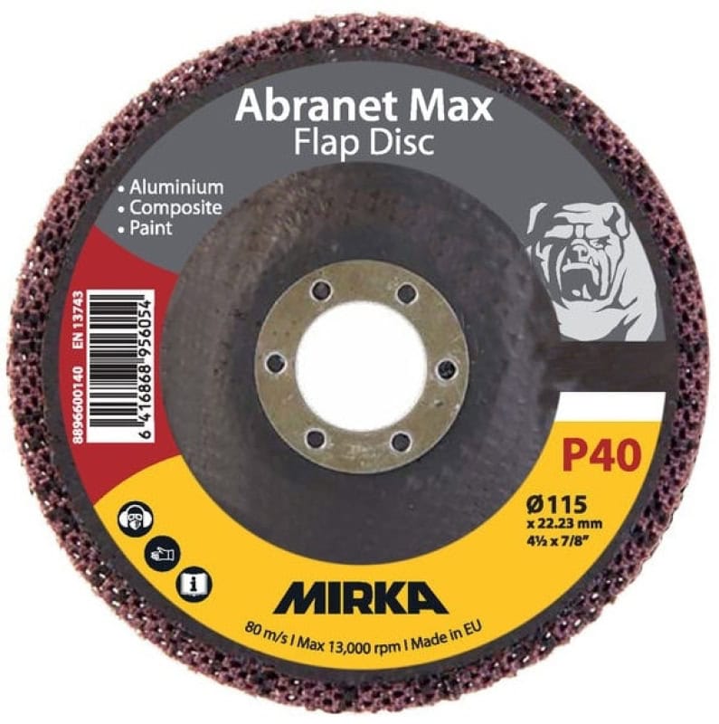 Preview: Mirka® Abranet® Max Flap Disc 8896600140, Ø 115 mm x 22 mm, P40, Fächerschleifscheibe mit Aluminiumoxidkorn