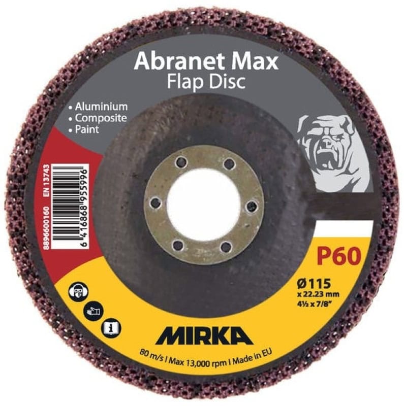 Preview: Mirka® Abranet® Max Flap Disc 8896600160, Ø 115 mm x 22 mm, P60, Fächerschleifscheibe mit Aluminiumoxidkorn