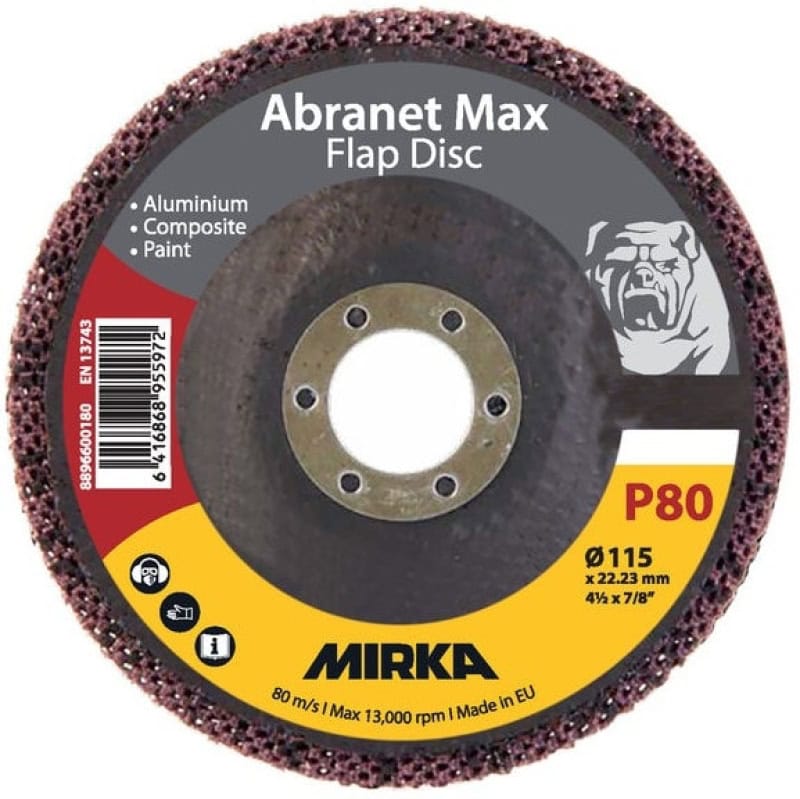 Preview: Mirka® Abranet® Max Flap Disc 8896600180, Ø 115 mm x 22 mm, P80, Fächerschleifscheibe mit Aluminiumoxidkorn