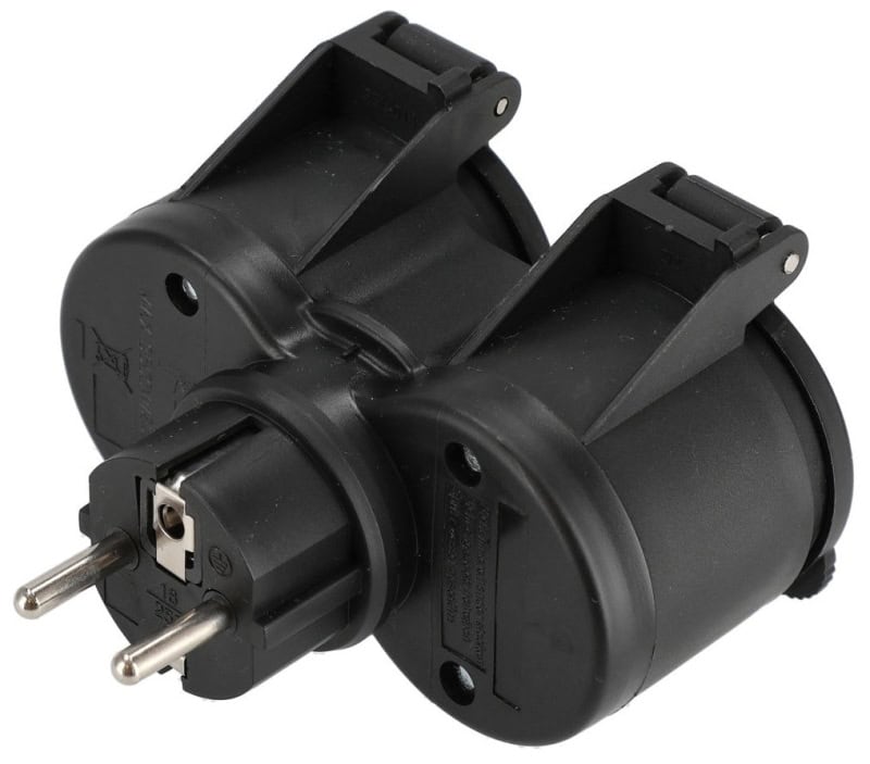 Preview: Mirka® Elektrischer Adapter 2-Fach 8999294111, IP 44, Schwarz, 230V EU