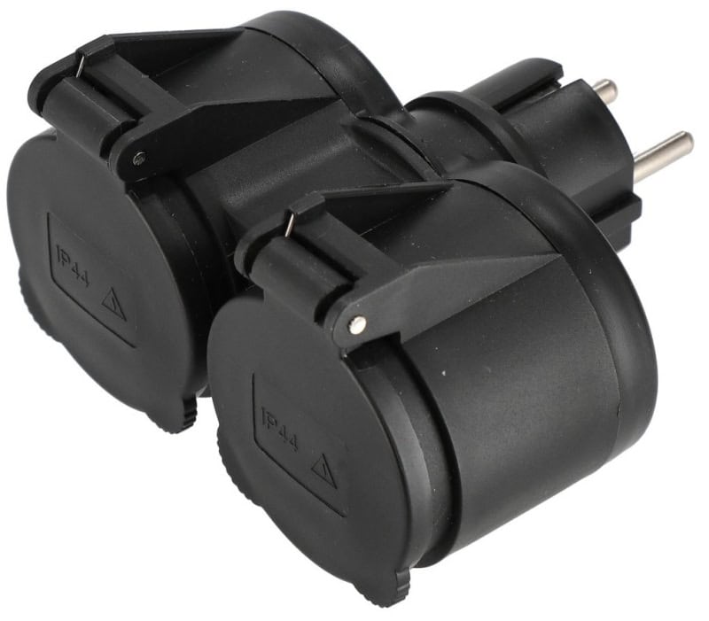 Preview: Mirka® Elektrischer Adapter 2-Fach 8999294111, IP 44, Schwarz, 230V EU