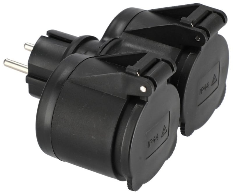 Preview: Mirka® Elektrischer Adapter 2-Fach 8999294111, IP 44, Schwarz, 230V EU