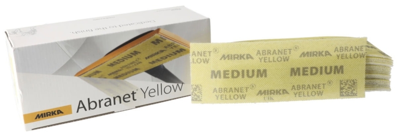 Preview: Mirka® Abranet Yellow AY17502025, 80 x 230 mm, Fein, P220, Gitternetz, Kletthaftend, PA Gitternetz Schleifstreifen mit Aluminiumkorn
