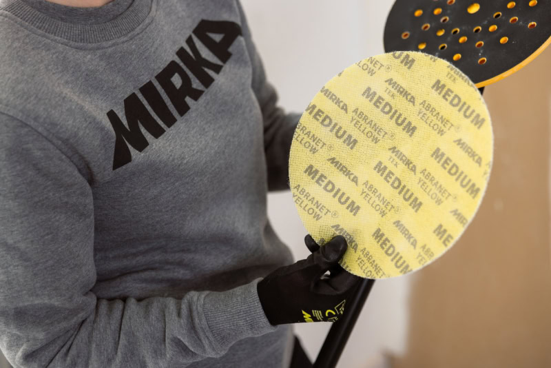Preview: Mirka® Abranet Yellow AY22302025, Ø 225 mm, Fein, P220, Gitternetz, Kletthaftend, PA Gitternetz Schleifscheibe mit Aluminiumkorn