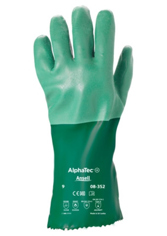 Preview: Ansell AlphaTec™ 08-352 Chemikalienschutzhandschuh 8352100, Für die chemische Industrie und Anlagenwartung, Größe 10, Grün, 305 mm lang, Mit erhöhter Griffigkeit, Flexibilität und Komfort