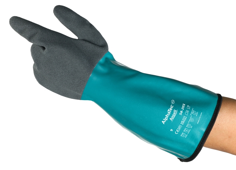 Preview: Ansell AlphaTec™ 58-201 Chemikalienschutzhandschuh 58201070, Chemikalienschutzhandschuh für extreme Temperaturen, Größe 7, Grün, 330 mm lang, Mit Ansell Grip™ Technologie