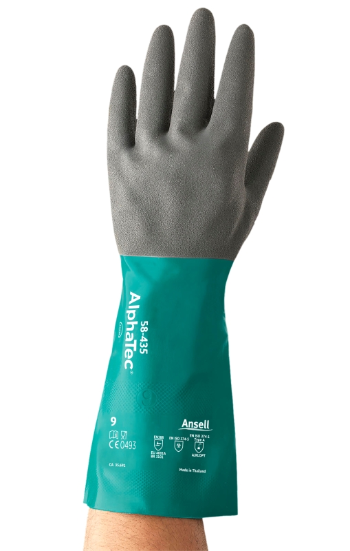 Preview: Ansell AlphaTec™ 58-435 Chemikalienschutzhandschuh 58435090, Für sicheres Arbeiten in öligen Arbeitsumgebungen, Größe 9, Grau, 380 mm lang, Mit Asell GRIP™ Technologie
