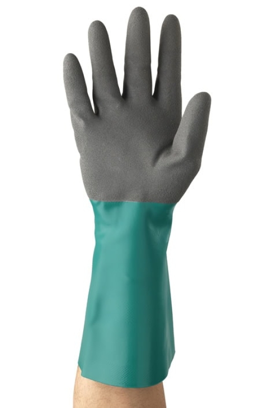 Preview: Ansell AlphaTec™ 58-435 Chemikalienschutzhandschuh 58435090, Für sicheres Arbeiten in öligen Arbeitsumgebungen, Größe 9, Grau, 380 mm lang, Mit Asell GRIP™ Technologie