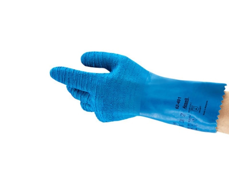 Preview: Ansell AlphaTec™ 62-401 Chemikalienschutzhandschuh 62401110, Für Lebensmittelverarbeitung und Industrie, Größe 11, Blau, 320 mm lang, mit faltiger Oberfläche für hervorragende Griffigkeit