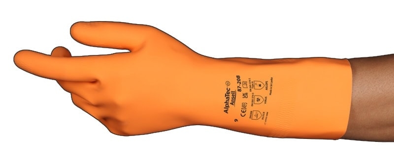 Preview: Ansell AlphaTec™ 87-208 Chemikalienschutzhandschuh 87208080, Für schwere Chemikalienarbeiten, Größe 8, Orange, 325 mm lang, 50 % dicker als herkömmliche flockgefütterte Alternativen