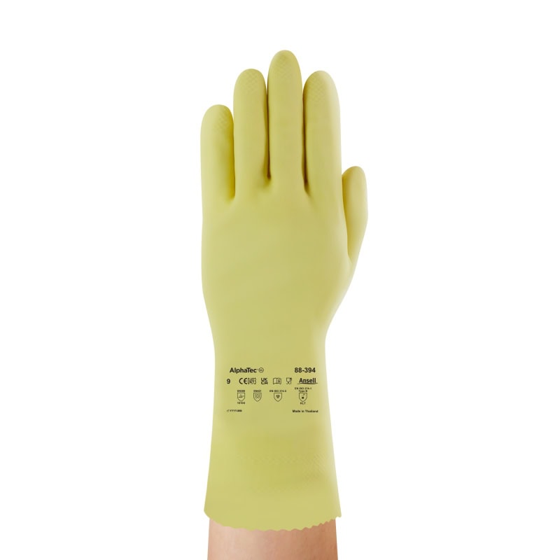 Preview: Ansell AlphaTec™ 88-394 Chemikalienschutzhandschuh 88394090BP, Für Lebensmittelverarbeitung, Größe 9, Gelb, 305 mm lang, Mit sicherem Grip und hoher Fingerfertigkeit