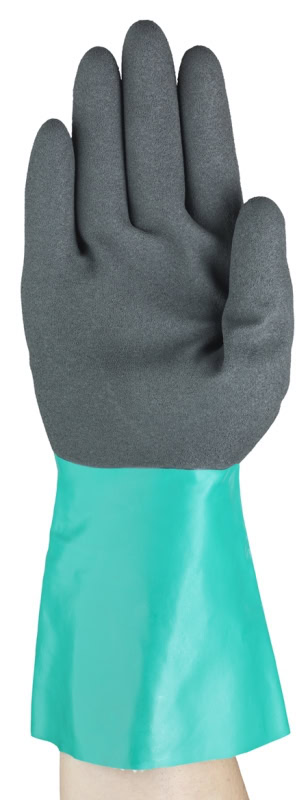 Preview: Ansell AlphaTec™ 58-530B Chemikalienschutzhandschuh 58530B090, Für sicheren Griff bei Chemikalien sowie Öl- und Feuchtarbeiten, Größe 9, Grau, 290 mm lang,  Mit Ansell GRIP™ Technologie